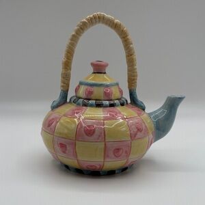 Sakura China Checkerboard Teapot with Pink Hearts